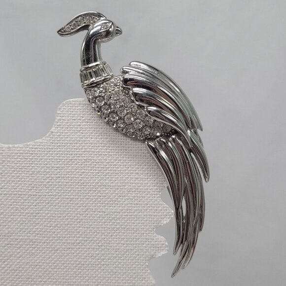 Monet Jewelry - Vtg Monet Large Bird of Paradise Brooch Pin Pave Rhinestone Silver Tone Elegant